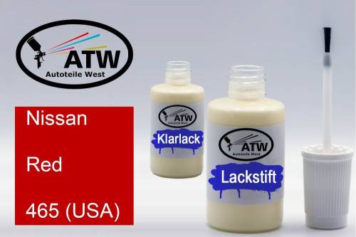 Nissan, Red, 465 (USA): 20ml Lackstift + 20ml Klarlack - Set, von ATW Autoteile West.